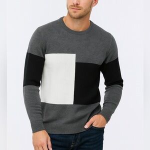 Men's Grey White Knit Sweater OS